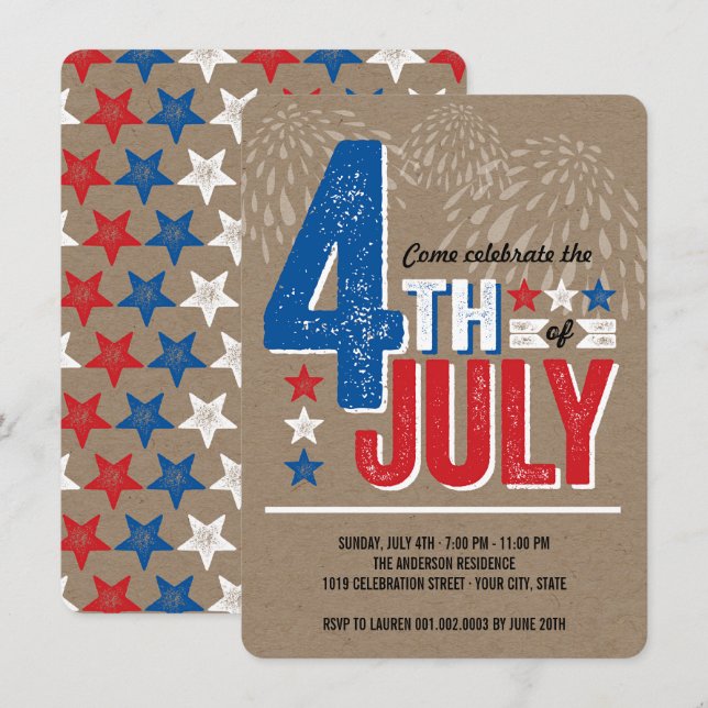 Patriotic Fireworks Fourth of July Party Invite (Front/Back)