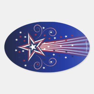 Patriotic fireworks large oval stickers