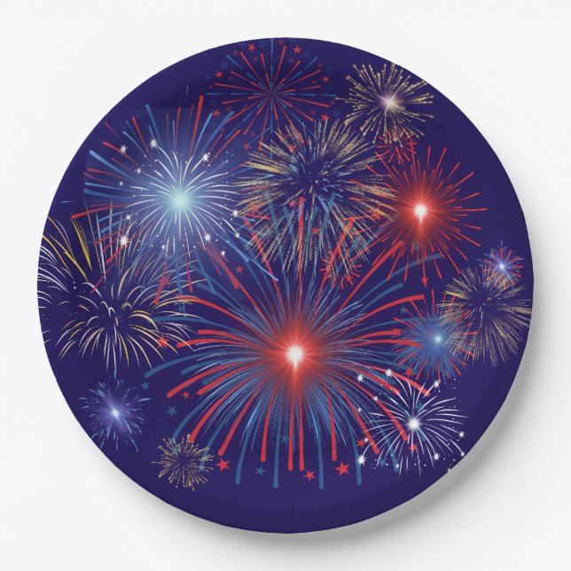Patriotic Fireworks Paper Plate (Front)