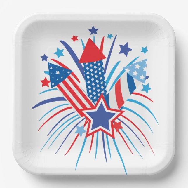 Patriotic fireworks  paper plate (Front)