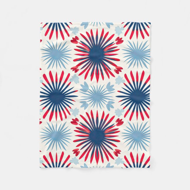 Patriotic Fireworks Pattern Fleece Blanket (Front)