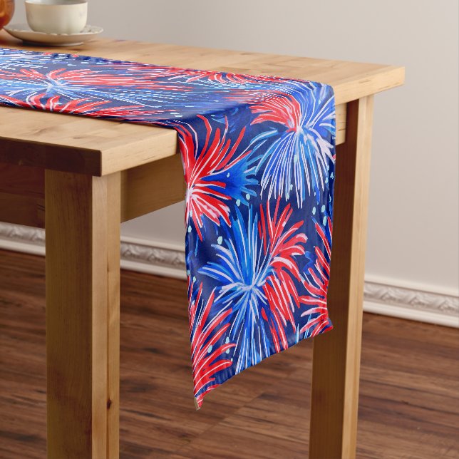 Patriotic Fireworks / Red White Blue Party  Short Table Runner (In Situ)