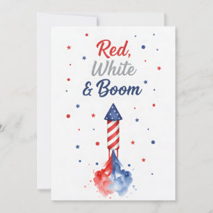 Patriotic Fireworks Red White Boom Fourth of July Holiday Card