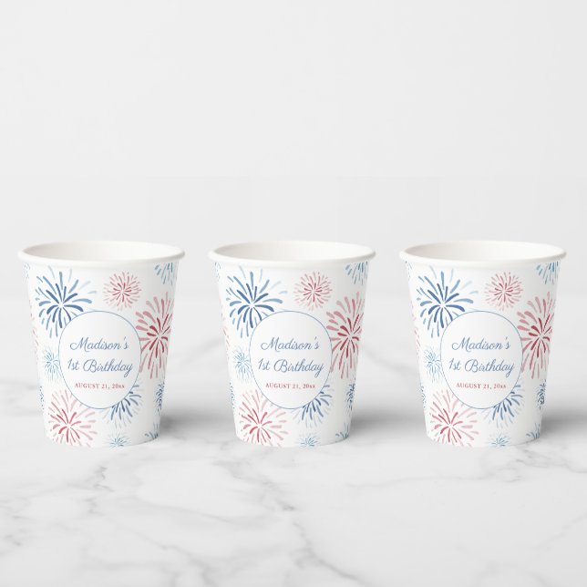 Patriotic Fireworks Summer 1st Birthday Party Paper Cups (Multi)