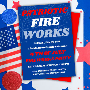Patriotic Fireworks USA Summer Party Invitation