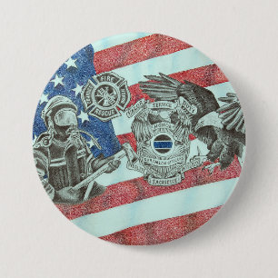 Patriotic First Responder 7.5 Cm Round Badge