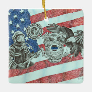Patriotic First Responder Ceramic Ornament
