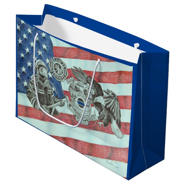 Patriotic First Responder  Large Gift Bag (Front Angled)