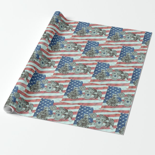 Patriotic First Responder Wrapping Paper (Unrolled)