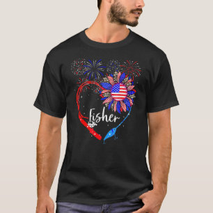Patriotic Fisher 4th Of July American Flag Sunflow T-Shirt