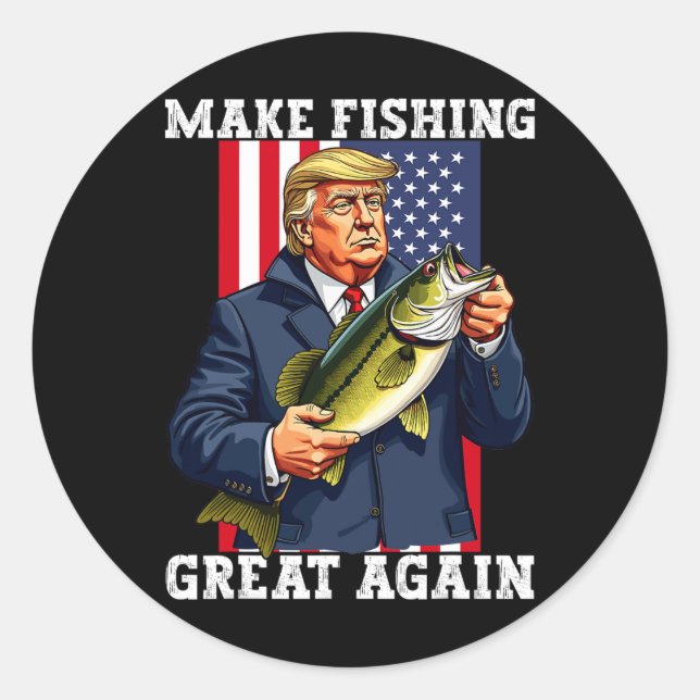 Patriotic Fisherman make Fishing Great Again' Funn Classic Round Sticker (Front)