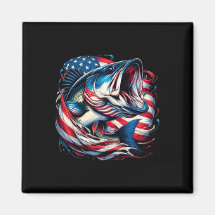 Patriotic Fishing 4th Of July Men American Flag B Magnet