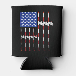 Patriotic Fishing American USA Flag Fishing Pole A Can Cooler