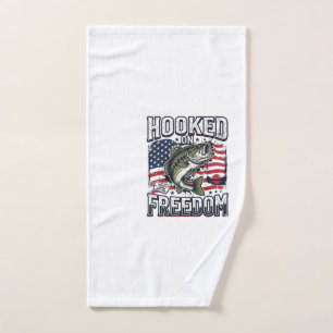 Patriotic Fishing Hooked On Freedom Vintage Bass Hand Towel