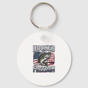 Patriotic Fishing Hooked On Freedom Vintage Bass Key Ring