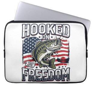 Patriotic Fishing Hooked On Freedom Vintage Bass Laptop Sleeve