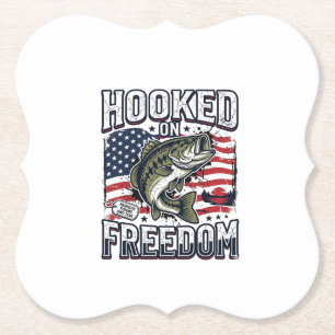 Patriotic Fishing Hooked On Freedom Vintage Bass Paper Coaster