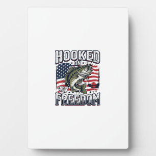 Patriotic Fishing Hooked On Freedom Vintage Bass Plaque