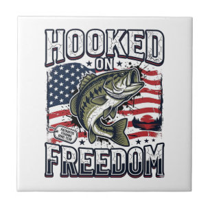 Patriotic Fishing Hooked On Freedom Vintage Bass Tile