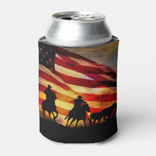Patriotic Flag and Cowboy Can Coolers