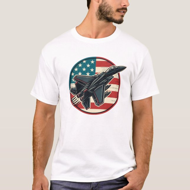 Patriotic Flag and F-15 Jet T-Shirt (Front)