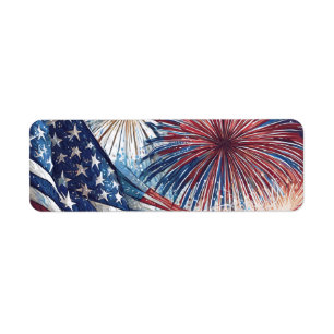 Patriotic Flag and Fireworks Return Address Label