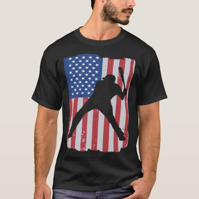 Patriotic Flag Baseball Softball 4 Th Of July Play T-Shirt (Front)