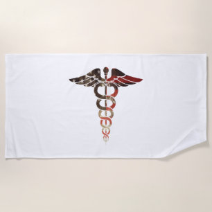 Patriotic Flag Caduceus Great For Nurses Dr'S Emt Beach Towel