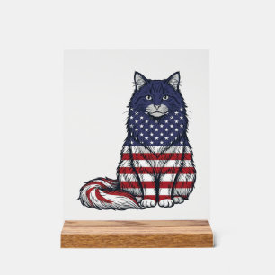 Patriotic Flag Cat Vintage Engraving Shirt Design_ Acrylic Sign