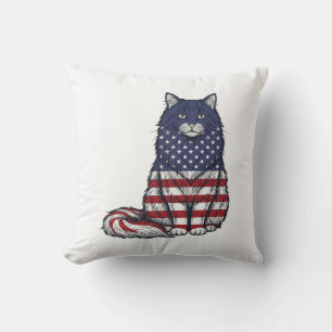 Patriotic Flag Cat Vintage Engraving Shirt Design_ Cushion