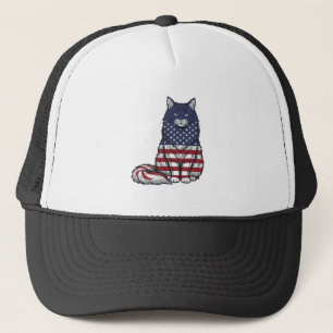 Patriotic Flag Cat Vintage Engraving Shirt Design_ Trucker Hat