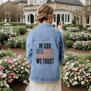 PATRIOTIC FLAG CHRISTIAN GOD WE TRUST Denim Jacket