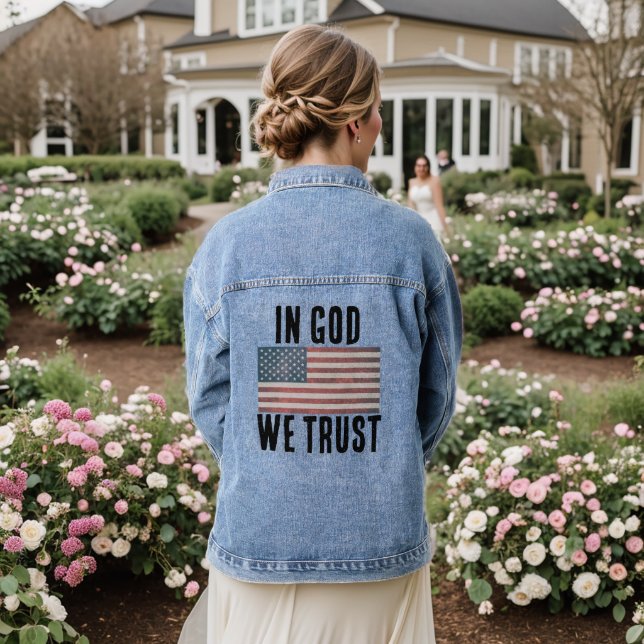 PATRIOTIC FLAG CHRISTIAN GOD WE TRUST Denim Jacket (Wedding Back)