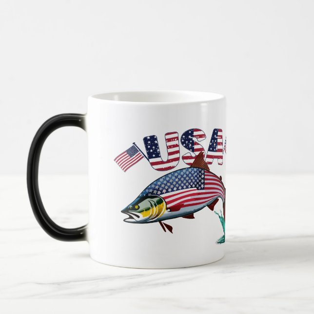 Patriotic Flag Covered Rainbow Trout  Magic Mug (Left)