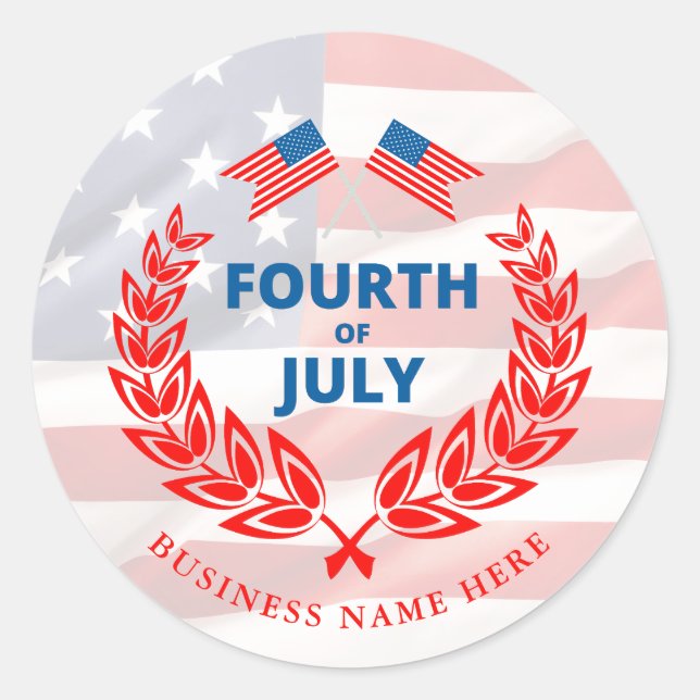 Patriotic Flag Custom Company Name Forth of July Classic Round Sticker (Front)