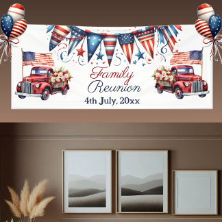 Patriotic Flag Family Reunion 4th July Bunting  Banner