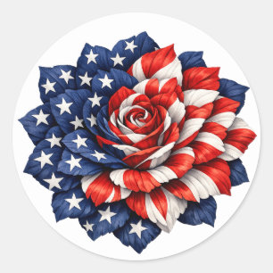 Patriotic Flag Floral Illustration Classic Round Sticker