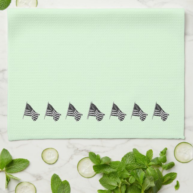 Patriotic Flag Green Kitchen Towels (Folded)