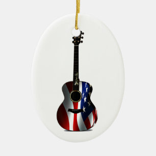 Patriotic Flag Guitar Memorial Day Ceramic Tree Decoration