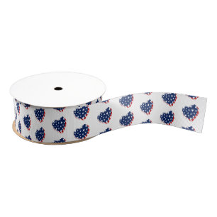 Patriotic Flag Hearts Grosgrain Ribbon