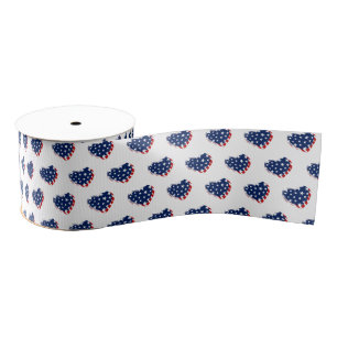 Patriotic Flag Hearts Grosgrain Ribbon