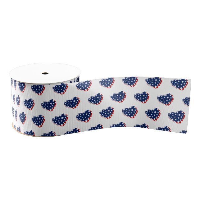 Patriotic Flag Hearts Grosgrain Ribbon (Spool)