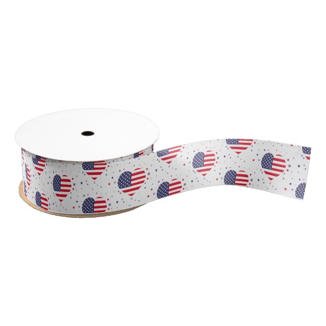 Patriotic Flag Hearts Grosgrain Ribbon (Spool)