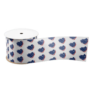 Patriotic Flag Hearts Satin Ribbon