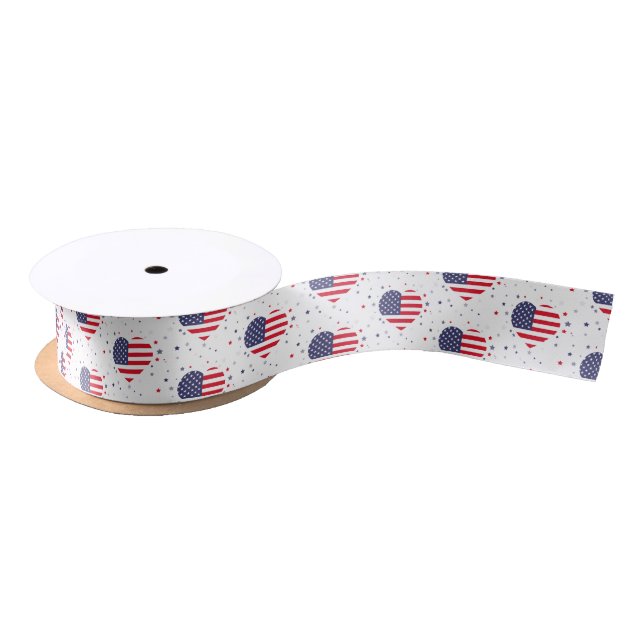 Patriotic Flag Hearts Satin Ribbon (Spool)