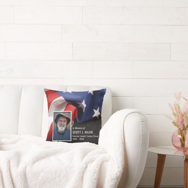 Patriotic Flag In Loving Memory Sympathy Photo Cushion (Couch)