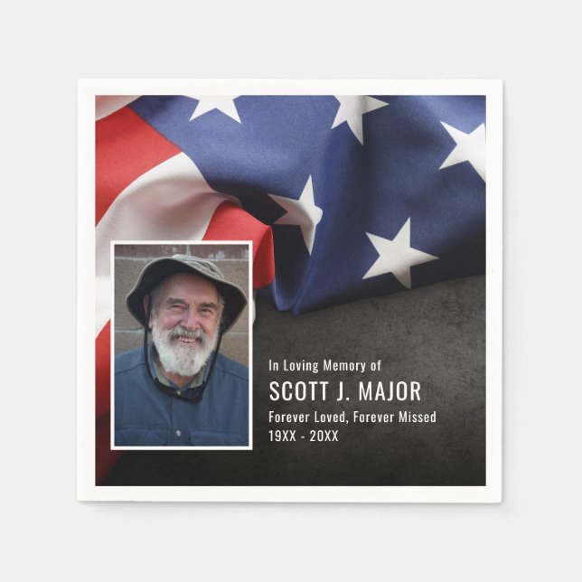 Patriotic Flag In Loving Memory Sympathy Photo Napkin (Front)
