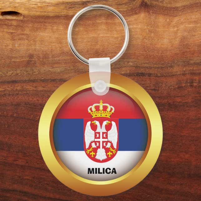 Patriotic flag of Serbia Key Ring (Front)