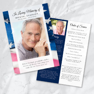 Patriotic Flag Photo Memorial Service Program Invitation