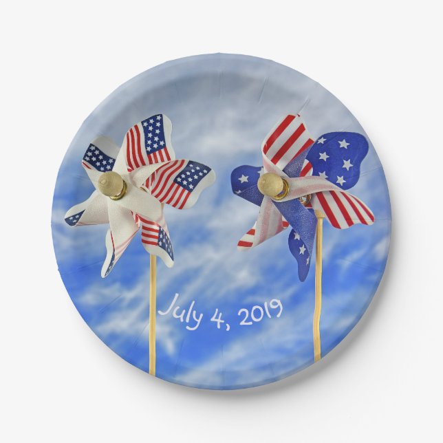 patriotic flag pinwheel for 4th of July Paper Plate (Front)